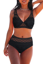 Load image into Gallery viewer, Lace Crochet V Neck High Waist Bikini Swimsuit
