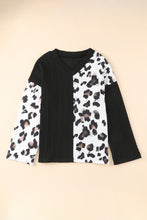 Load image into Gallery viewer, Asymmetric Leopard Patchwork Wide Sleeve V Neck Sweater

