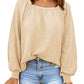 Apricot Scoop Neck Puff Sleeve Waffle Knit Top