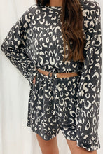 Load image into Gallery viewer, Animal Print Long Sleeves Pullover and Shorts Lounge Set
