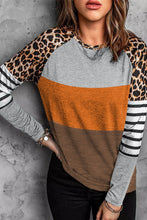 Load image into Gallery viewer, Leopard Striped Color Block Long Sleeve Blouse
