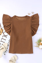 Load image into Gallery viewer, Ribbed Knit Ruffled Short Sleeve T Shirt

