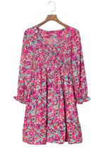 Load image into Gallery viewer, Smocked V Neck Puffy Sleeve Floral Dress
