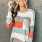 Red Striped Colorblock Ribbed Knit Top with Pocket