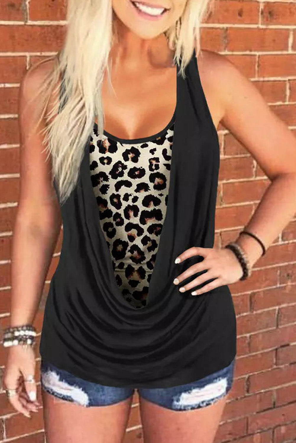Leopard Ruched Fake Two-piece Tank