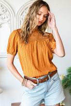 Load image into Gallery viewer, Textured Crochet Keyhole Puff Sleeve Blouse
