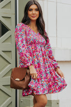 Load image into Gallery viewer, Smocked V Neck Puffy Sleeve Floral Dress
