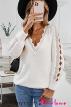 Load image into Gallery viewer, Lace Splicing V Neck Pullover Sweater
