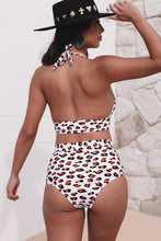 Load image into Gallery viewer, Khaki Halter V Neck Leopard High waisted swimsuits
