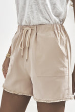 Load image into Gallery viewer, Khaki Solid Color Drawstring Frayed Hem Pocketed Shorts
