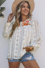 Load image into Gallery viewer, Beige Long Sleeve Embroidered Print Blouse
