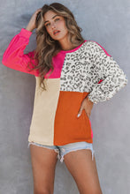 Load image into Gallery viewer, Leopard Patchwork Color Block Ribbed Long Sleeve Top
