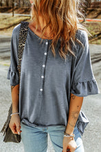 Load image into Gallery viewer, Ruffled Half Sleeve Buttoned Loose T Shirt
