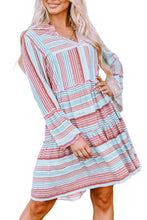 Load image into Gallery viewer, Boho Printed Tiered Bell Sleeve Babydoll Dress
