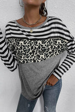Load image into Gallery viewer, Striped Leopard Block Splicing Long Sleeve Top
