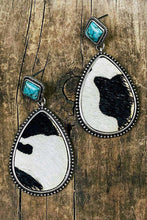 Load image into Gallery viewer, Cow Print Turquoise Drop Earrings
