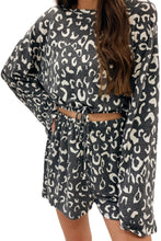 Load image into Gallery viewer, Animal Print Long Sleeves Pullover and Shorts Lounge Set
