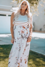 Load image into Gallery viewer, Striped Floral Print Sleeveless Maxi Dress with Pocket

