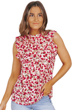 Load image into Gallery viewer, Floral Print Ruffled Mock Neck Sleeveless Top
