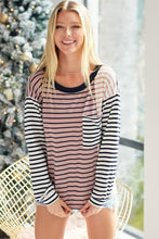 Load image into Gallery viewer, Striped Patchwork Pocketed Long Sleeve Top
