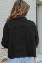 Load image into Gallery viewer, Distressed Flap Pockets Frayed Hemline Denim Jacket
