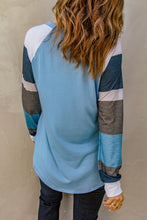 Load image into Gallery viewer, Color Block Long Sleeves Blue Pullover Top
