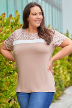 Load image into Gallery viewer, Khaki Leopard Yoke Color Block Plus Size Top
