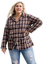 Load image into Gallery viewer, Yellow Plaid Print Button-up Turn Down Collar Plus Size Coat
