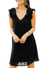 Load image into Gallery viewer, Swiss Dot V Neck Ruffled Sleeveless Mini Dress
