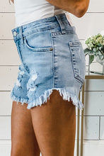 Load image into Gallery viewer, Light Blue Frayed Hem Denim Shorts
