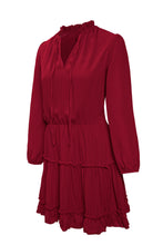 Load image into Gallery viewer, V Neck Long Sleeve Ruffle Tiered Mini Dress
