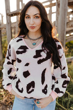 Load image into Gallery viewer, Contrast Trimmed V Neck Leopard Sweater
