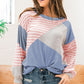 Sky Blue Striped Patchwork Color Block Long Sleeve Top