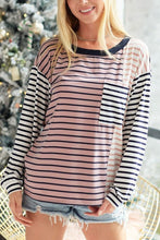 Load image into Gallery viewer, Striped Patchwork Pocketed Long Sleeve Top
