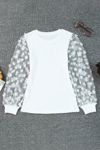 Load image into Gallery viewer, Floral Applique Mesh Sleeves Textured Knit Blouse
