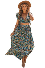 Load image into Gallery viewer, Multicolor Floral Ruffled Crop Top and Maxi Skirt Set
