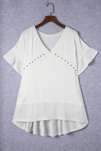 Load image into Gallery viewer, Contrast Knit Splicing V Neck Studded Blouse
