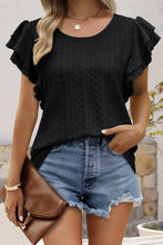 Load image into Gallery viewer, Rhombus Textured Ruffle Short Sleeve Blouse
