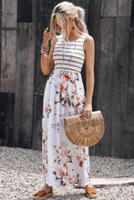 Load image into Gallery viewer, Striped Floral Print Sleeveless Maxi Dress with Pocket
