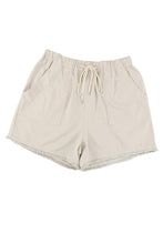 Load image into Gallery viewer, Khaki Solid Color Drawstring Frayed Hem Pocketed Shorts
