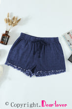 Load image into Gallery viewer, Dark Blue Casual Pocketed Frayed Denim Shorts
