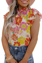 Load image into Gallery viewer, Multicolor Stand Collar Flutter Sleeves Floral Top
