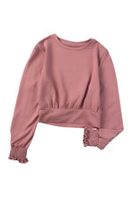 Load image into Gallery viewer, Banded Hem Smocking Cuffs Long Sleeve Crop Top
