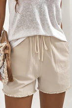 Load image into Gallery viewer, Khaki Solid Color Drawstring Frayed Hem Pocketed Shorts
