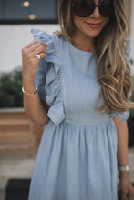 Load image into Gallery viewer, Ruffle Chambray Midi Dress
