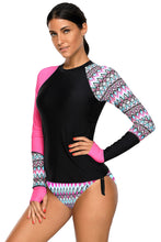 Load image into Gallery viewer, Contrast Rosy Detail Long Sleeve Tankini Swimsuit
