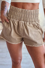 Load image into Gallery viewer, Khaki Smocked Elastic High Waist Casual Shorts
