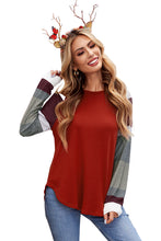 Load image into Gallery viewer, Color Block Long Sleeves Burgundy Pullover Top
