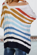 Load image into Gallery viewer, Multicolor Stripe Bubblegum V-Neck Braided Knit Sweater
