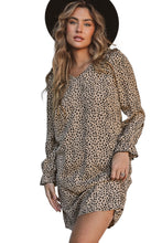 Load image into Gallery viewer, Khaki Leopard Frill Trim V Neck Dress
